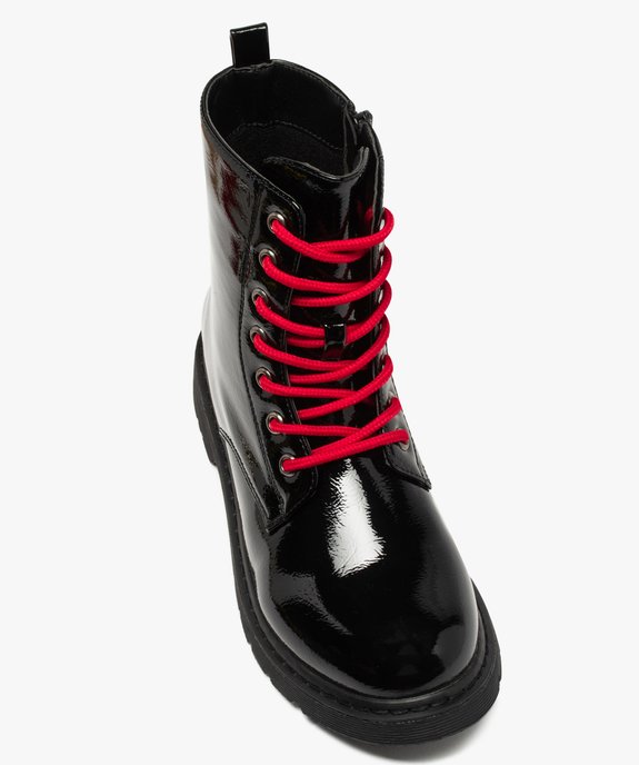 Boots femme rangers à semelle crantée et dessus fantaisie Dessus uni et vernis vue6 - GEMO (CASUAL) - GEMO
