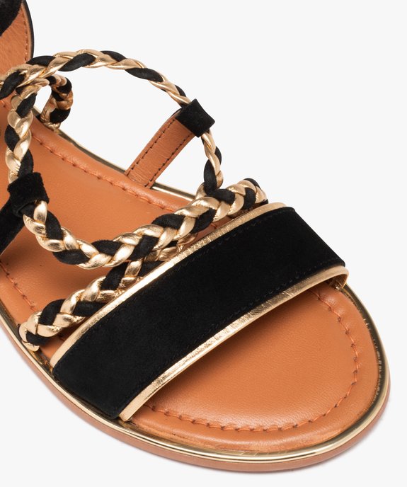 Sandales femme en cuir à brides tressées détails métalli... noir | GEMO