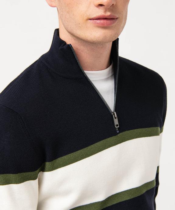 Pull tricolore à col montant zippé homme vue2 - GEMO 4G HOMME - GEMO