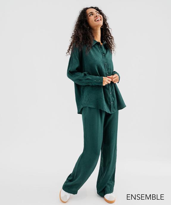 Ensemble chemise et pantalon froissé vert pour femme  - GEMO
