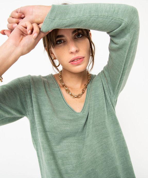Pull femme en maille fine avec large col V vue2 - GEMO(FEMME PAP) - GEMO