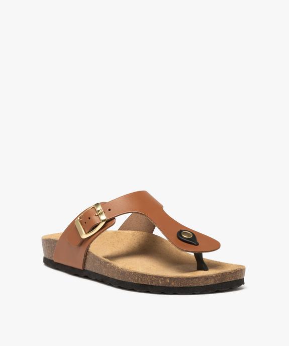 Mules femme en cuir uni à entre-doigts et à boucle vue3 - GEMO (CASUAL) - GEMO