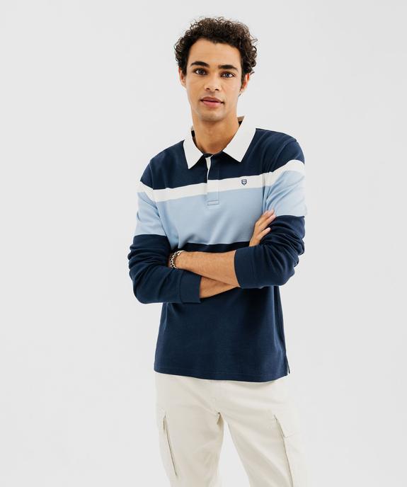Polo à manches longues tricolore avec col chemise homme vue1 - GEMO 4G HOMME - GEMO