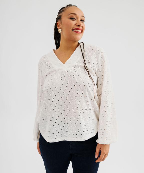 Blouse manches longues en maille ajourée femme grande taille vue1 - GEMO 4G GT - GEMO