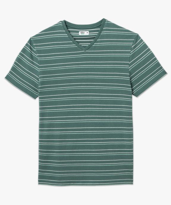Tee-shirt à manches courtes et col V à rayures homme vue4 - GEMO 4G HOMME - GEMO