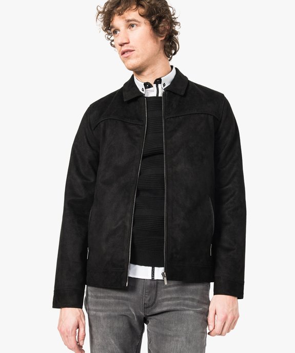 Blouson uni aspect nubuck vue1 - GEMO (HOMME) - GEMO