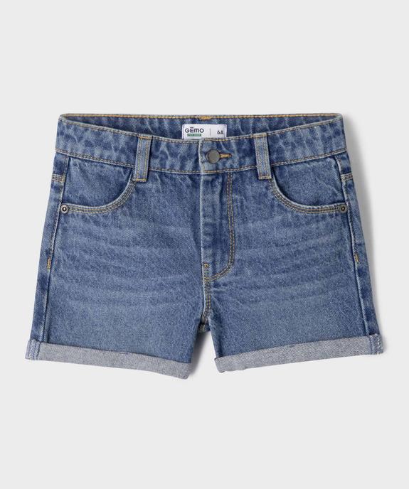 Short en jean à revers avec taille ajustable fille vue1 - GEMO 4G FILLE - GEMO