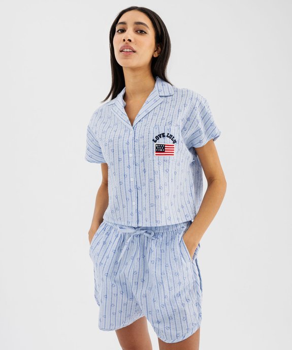 Pyjashort en voile de coton gaufré femme - LuluCastagnette vue2 - LULUCASTAGNETTE - GEMO