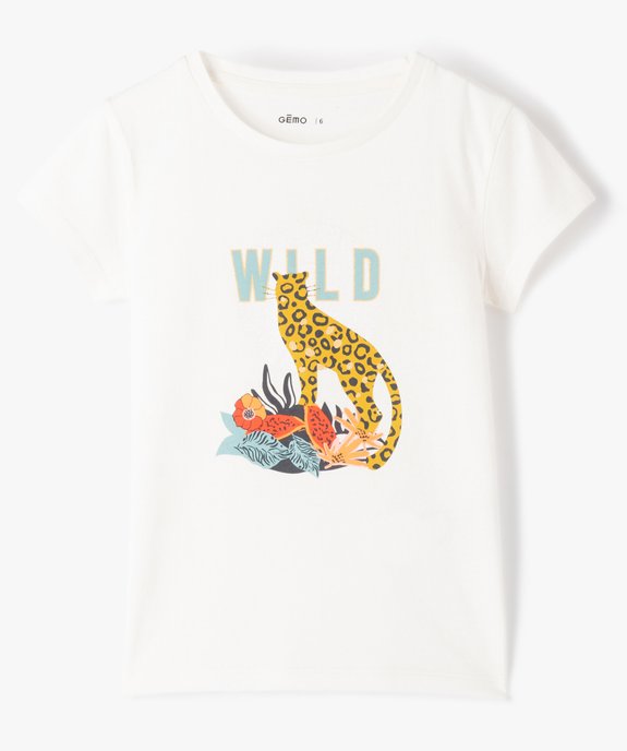 Tee-shirt fille à manches courtes imprimé panthère et paillettes vue1 - GEMO (ENFANT) - GEMO