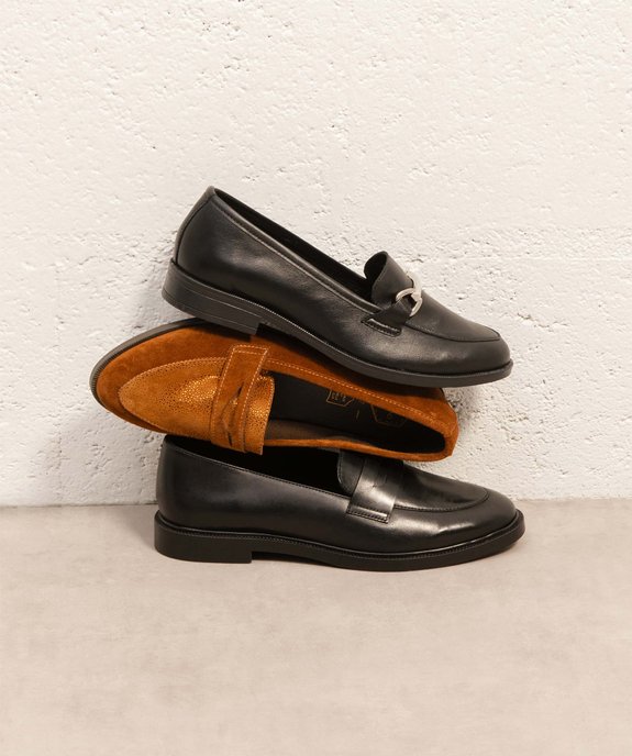 Mocassins dessus cuir avec empiècement scintillant femme - Tanéo vue6 - TANEO - GEMO