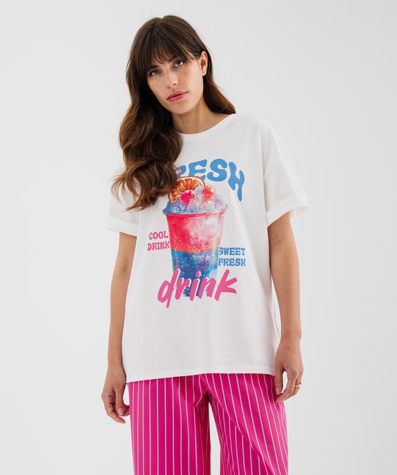 Tee-shirt manches courtes en jersey de coton imprimé femme vue1 - GEMO(FEMME PAP) - GEMO