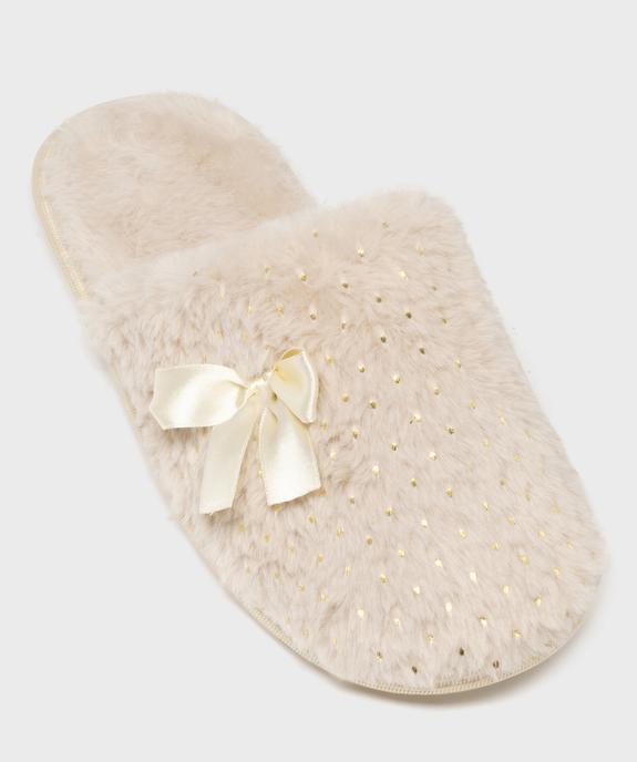 Chaussons mules en fourrure imitation à pois dorés femme vue5 - GEMO 4G FEMME - GEMO