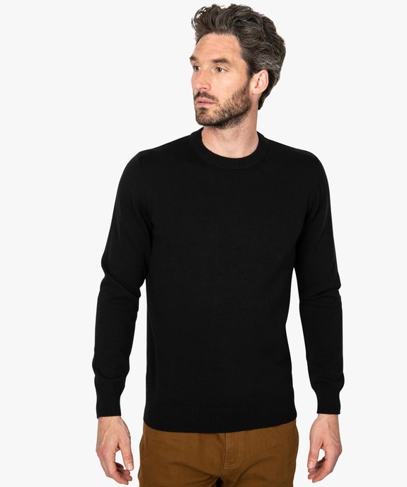 Pull homme uni en maille fine avec col rond vue1 - GEMO (HOMME) - GEMO