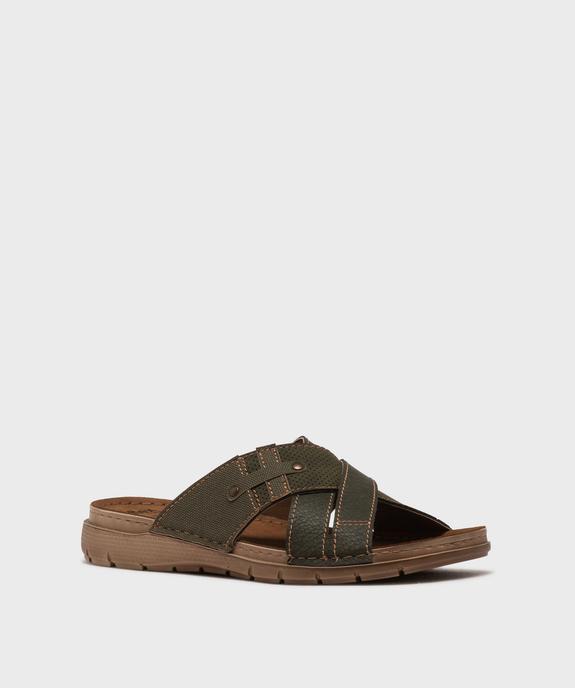 Mules semelle intérieure cuir et larges brides croisées homme - G'Flex vue2 - G'FLEX - GEMO