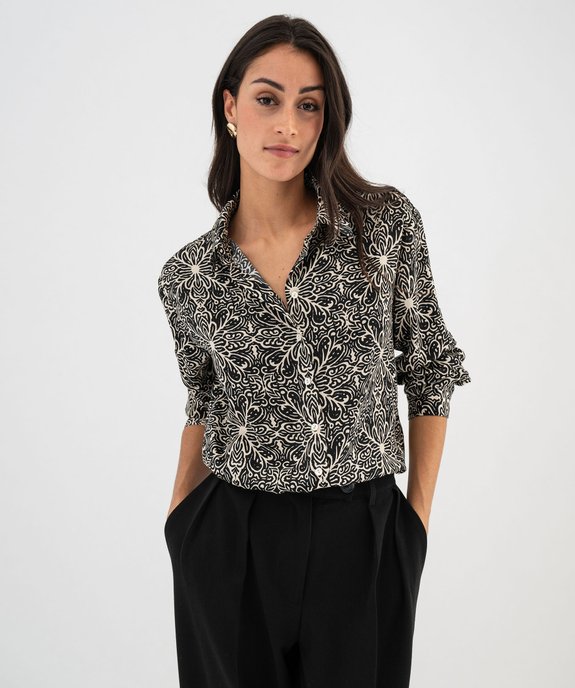 Chemise manches longues en satin imprimé femme vue1 - GEMO(FEMME PAP) - GEMO