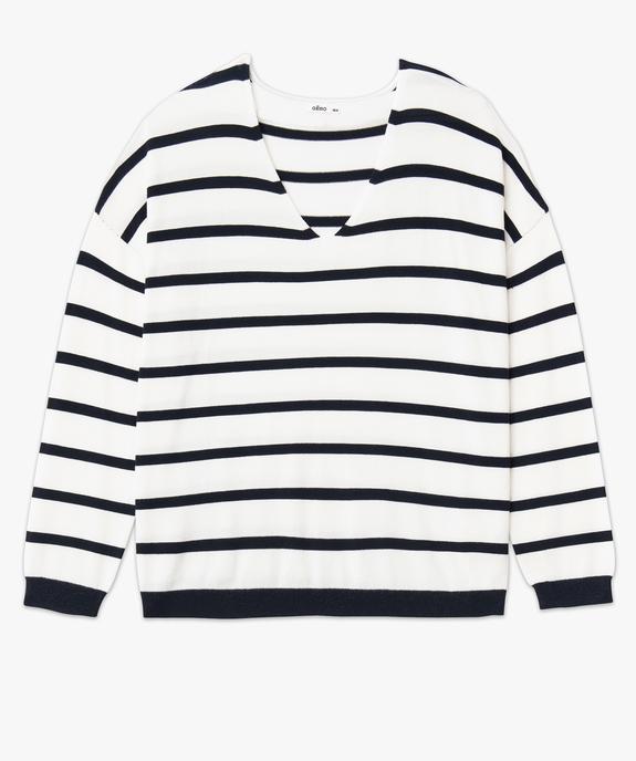 Pull fin à col V rayé femme grande taille vue4 - GEMO 4G GT - GEMO