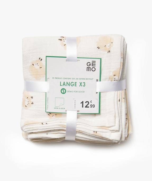 Langes bébé en gaze de coton pour bébé (lot de 3) vue3 - GEMO 4G BEBE - GEMO
