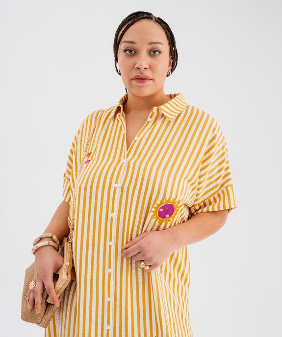 Robe chemise longue et fluide à rayures et motif femme grande taille vue2 - GEMO 4G GT - GEMO