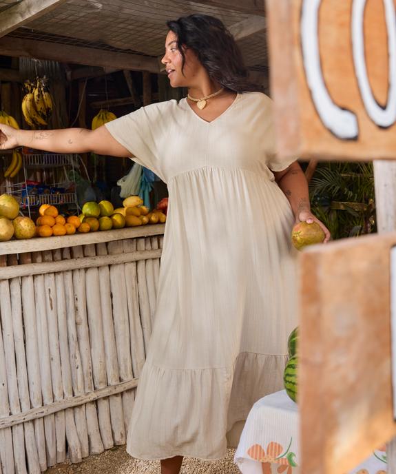 Robe longue à manches courtes en tissu texturé femme grande taille vue7 - GEMO (G TAILLE) - GEMO