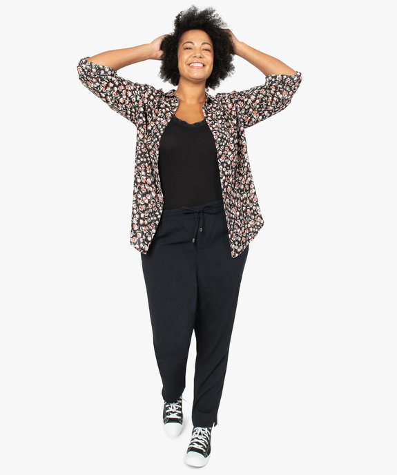 Pantalon femme en toile avec ceinture élastiquée vue5 - GEMO (G TAILLE) - GEMO