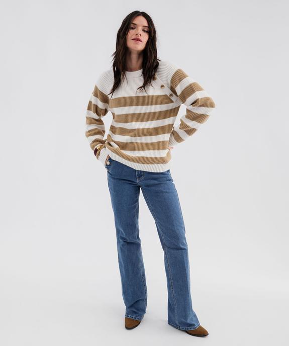 Pull rayé en côtes perlées esprit marinière femme - LuluCastagnette vue4 - LULU CASTAGNETTE GEMO FOR GOOD - GEMO