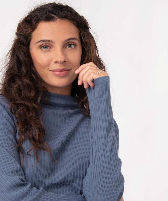 Tee-shirt femme à manches longues en maille côtelée ajourée vue2 - GEMO(FEMME PAP) - GEMO