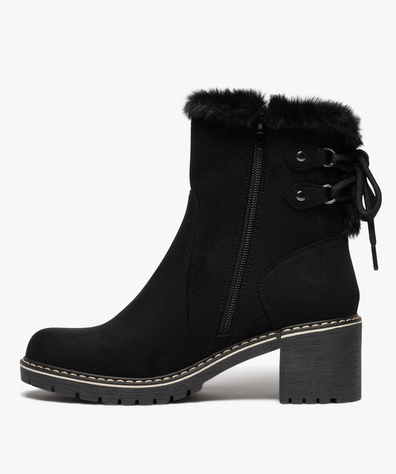 Boots femme fourrées à talon dessus en suédine avec zip intérieur vue3 - GEMO(URBAIN) - GEMO