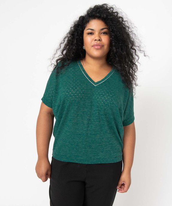Pull femme grande taille à manches courtes et maille ajourée vue1 - GEMO (G TAILLE) - GEMO
