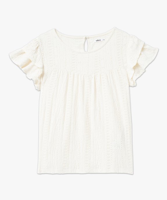 Tee-shirt manches courtes en maille ajourée avec volants femme vue4 - GEMO(FEMME PAP) - GEMO