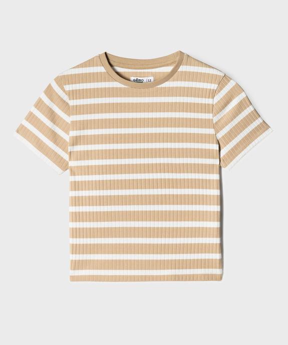 Tee-shirt manches courtes en maille côtelée à rayures fille vue2 - GEMO 4G FILLE - GEMO