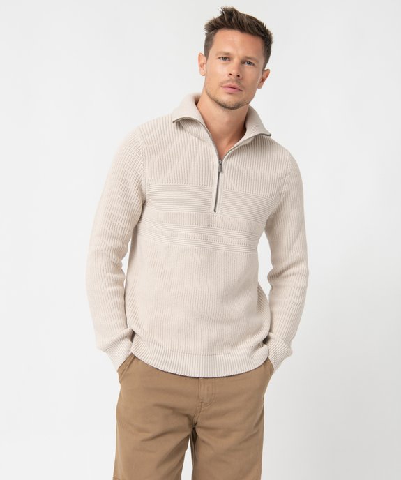 Pull homme en grosse maille à col camionneur vue1 - GEMO (HOMME) - GEMO