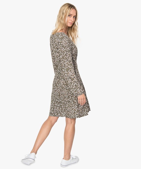 Robe femme à manches longues imprimé fleurs vue3 - GEMO(FEMME PAP) - GEMO