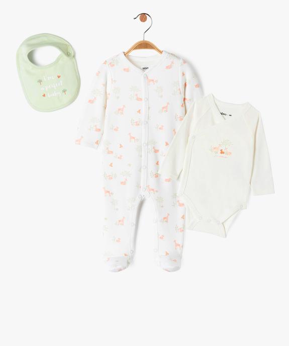 Ensemble de naissance 3 pièces pyjama + body + bavoir vue1 - GEMO 4G BEBE - GEMO