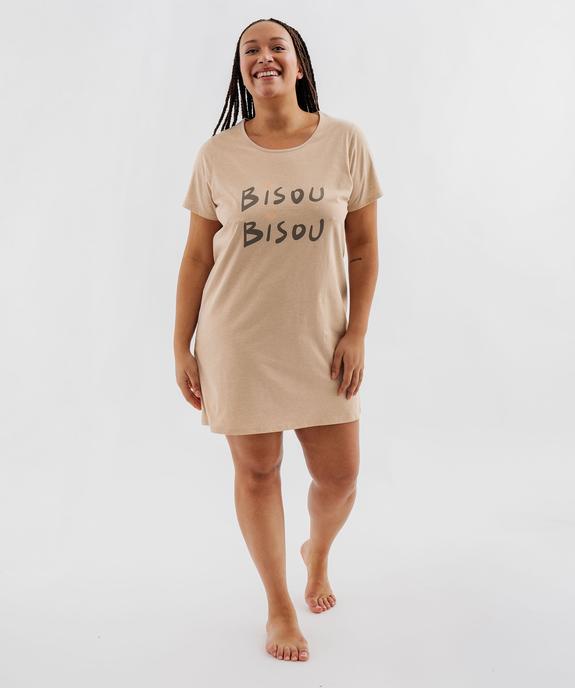 Chemise de nuit manches courtes avec inscription femme grande taille vue1 - GEMO 4G FEMME - GEMO