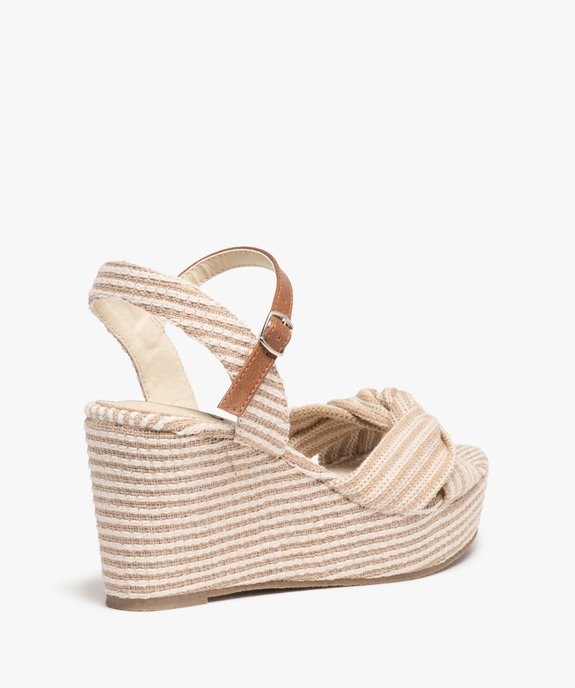 Sandales femme à talon compensé et dessus toile drapée  vue4 - GEMO(URBAIN) - GEMO