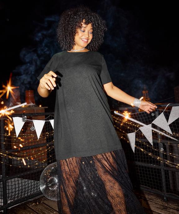 Robe longue à manches courtes avec dentelle femme grande taille vue1 - GEMO (G TAILLE) - GEMO