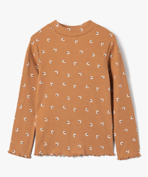 Tee-shirt fille à manches longues et col cheminé motif fleuri vue1 - GEMO (ENFANT) - GEMO