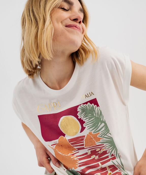 Tee-shirt à manches courtes avec motif fleuri femme vue2 - GEMO 4G FEMME - GEMO