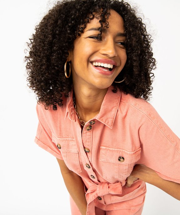 Combishort en toile denim à manches courtes femme vue3 - GEMO(FEMME PAP) - GEMO