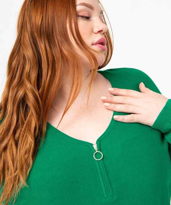 Pull fin avec col V zippé femme grande taille vue2 - GEMO 4G GT - GEMO
