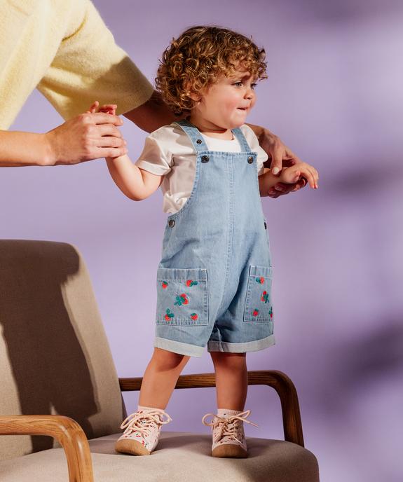 Salopette courte en coton avec motifs brodés bébé fille vue6 - GEMO(BEBE DEBT) - GEMO