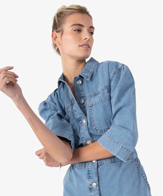 Robe femme en toile denim à manches ¾  vue2 - GEMO(FEMME PAP) - GEMO