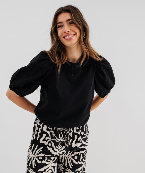 Tee-shirt manches courtes en broderie anglaise femme vue1 - GEMO 4G FEMME - GEMO