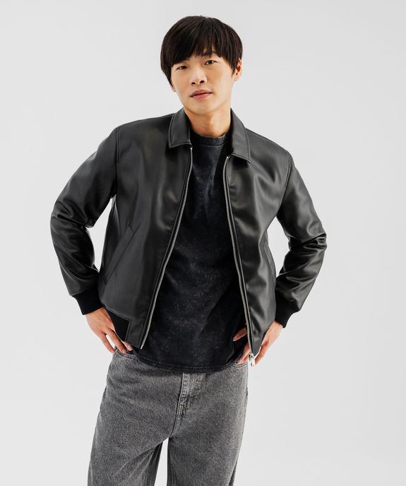 Blouson aviateur en cuir imitation homme vue1 - GEMO (HOMME) - GEMO