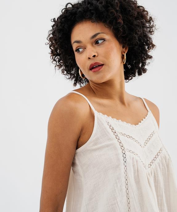 Top à bretelles en coton froissé à broderies et galon de dentelle femme vue2 - GEMO(FEMME PAP) - GEMO