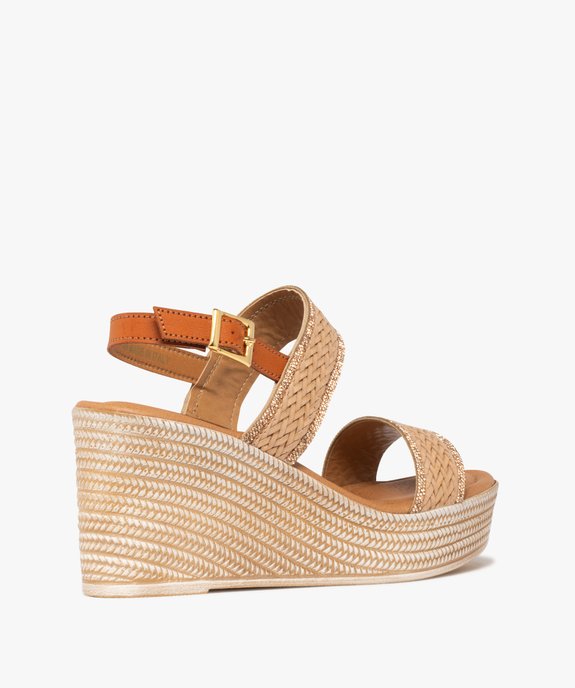 Sandales femme à talon compensé et brides effet tissé avec paillettes vue4 - VALENTINA BALDA - GEMO