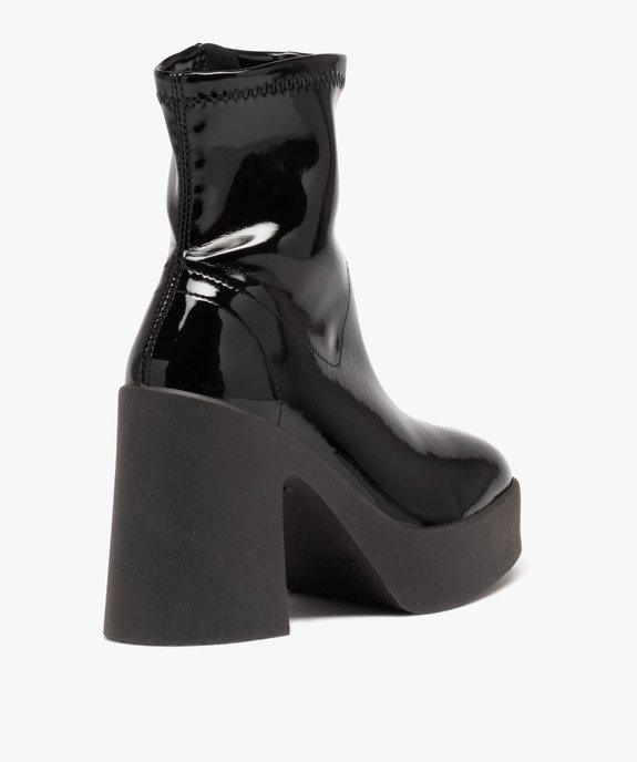 Boots femme vernies à talon flare avec col ajusté et bout carré vue4 - GEMO(URBAIN) - GEMO