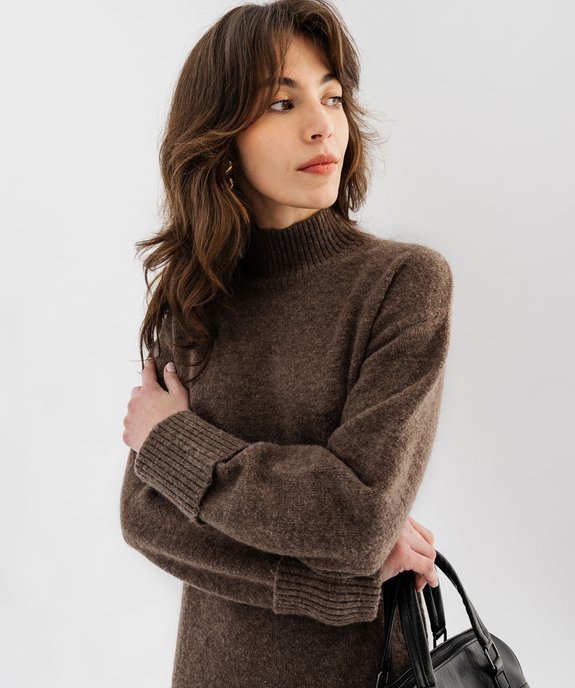 Robe pull longue à col montant en laine femme vue2 - GEMO(FEMME PAP) - GEMO