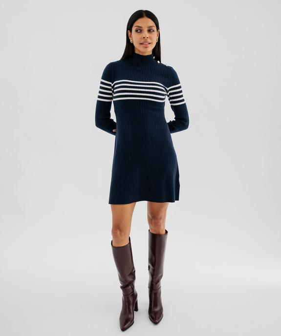 Robe courte en maille côtelée à rayures femme - LuluCastagnette vue1 - LULUCASTAGNETTE - GEMO