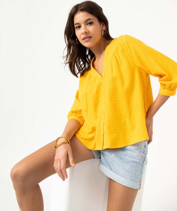 Blouse ample manches 3/4 en voile de coton à motif en relief vue1 - GEMO(FEMME PAP) - GEMO